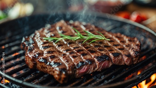 Charcoal Grilled Beef Barbecue Steak with empty copy space for text. photo