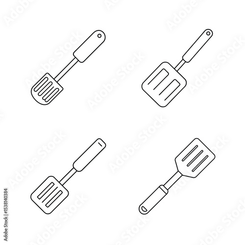 Four simple outlined spatulas representing cooking utensils and culinary themes