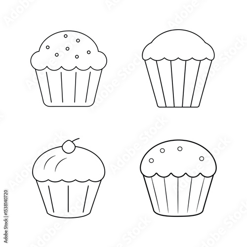 Vector illustration of four black and white cupcakes for baking and dessert concepts