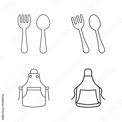 Minimalist black outline kitchen utensils and aprons in a simple and clean composition