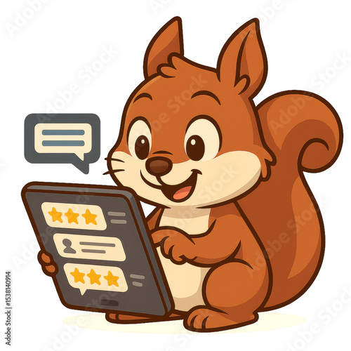 Cute Squirrel Using Tablet to Give Digital Feedback on App
