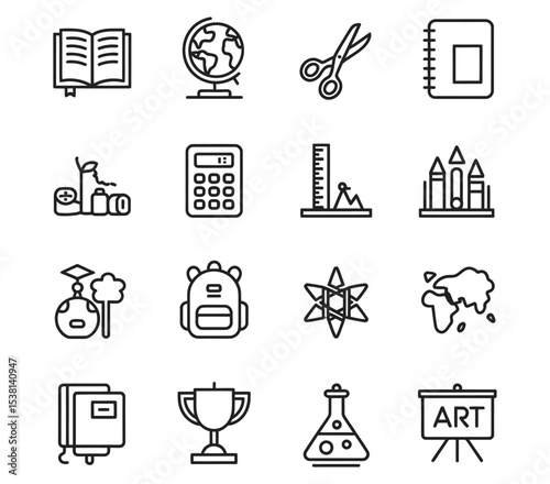 Education and School Icon Set – Line Art Style