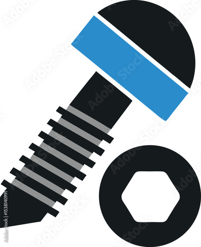 Screw and nut icon vector illustration for fastening tools and mechanical assembly design