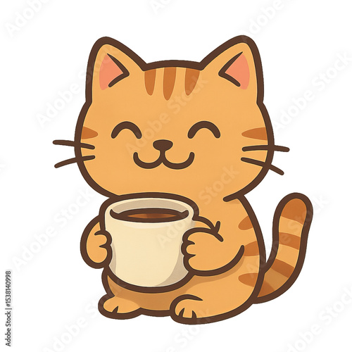 Cute Cat Enjoying a Cup of Coffee with a Happy Smile