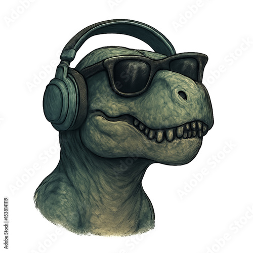 Cool Dino with Headphones and Sunglasses for Chill Vibes