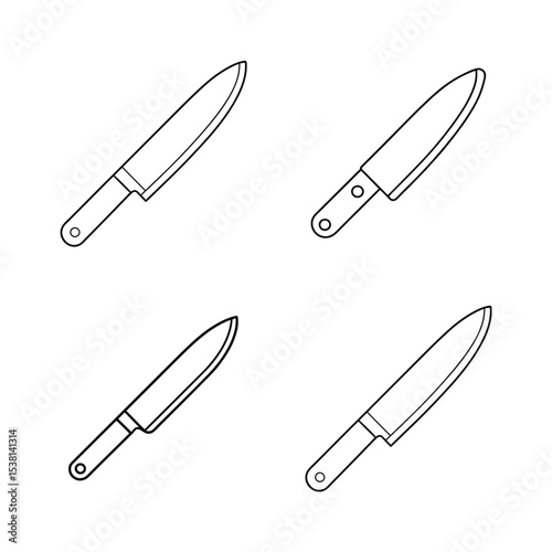 Simple black and white vector illustration of a chef knife isolated on white background