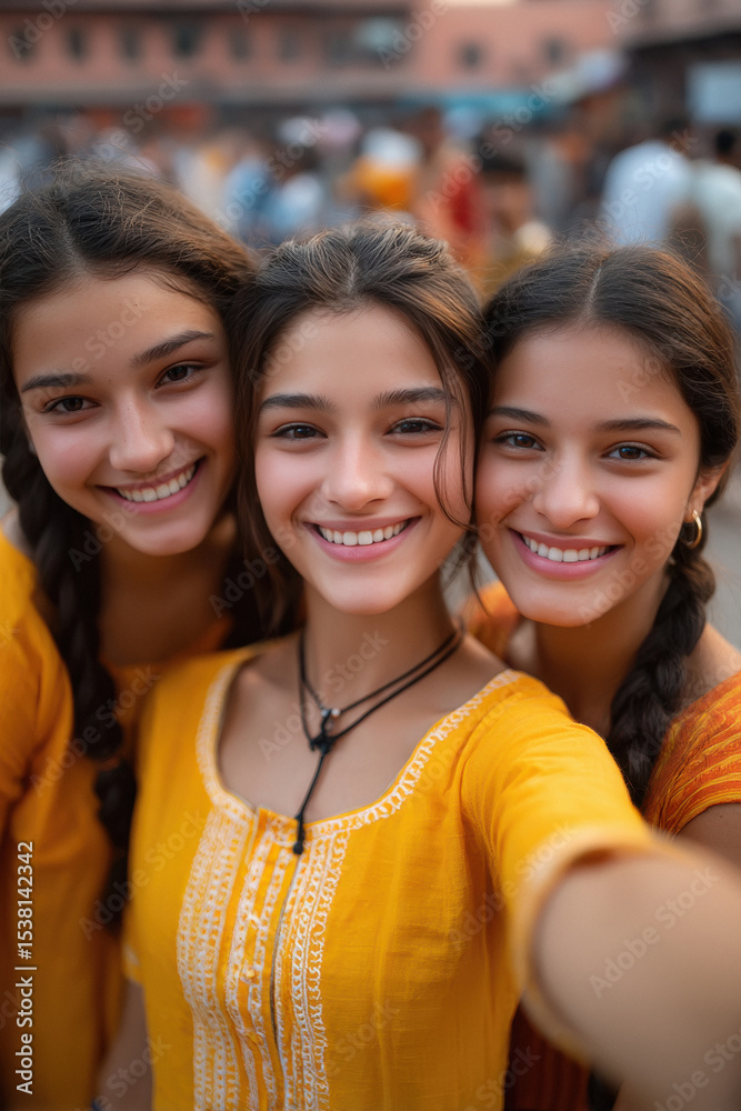 Fototapeta premium three beautiful women taking selfie