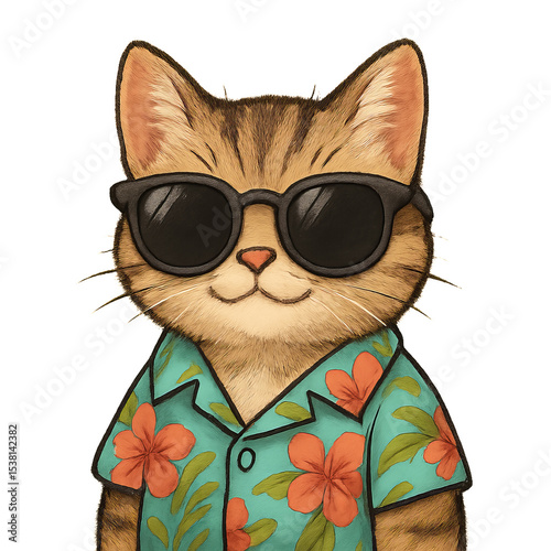 Cool Cat with Sunglasses and Tropical Shirt Enjoying Chill Vibes
