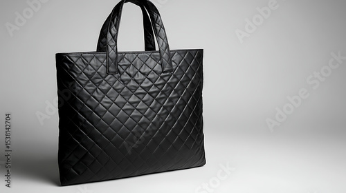  a black, quilted tote bag with handles