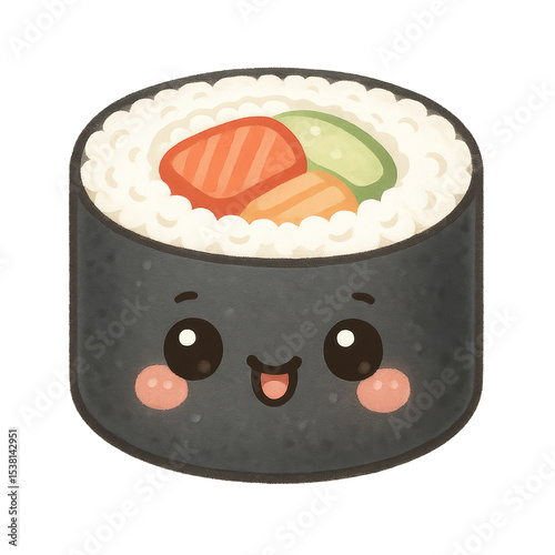 Cute Kawaii Sushi Delight with Happy Face and Colorful Toppings