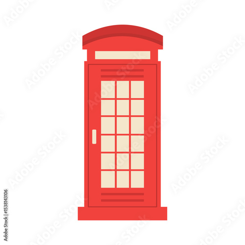 Red telephone box in London. British phone booth icon. Vector illustration isolated on white background