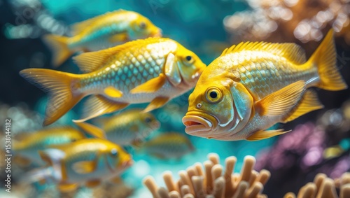 A shoal of yellow snappers near the reef