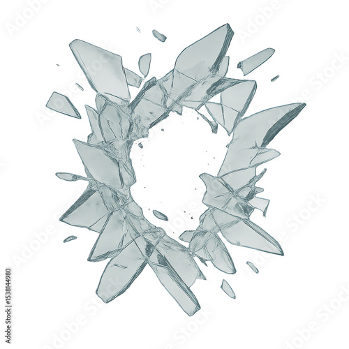 3D Shattered Glass Fragment With Sharp Edges and Broken Pieces
