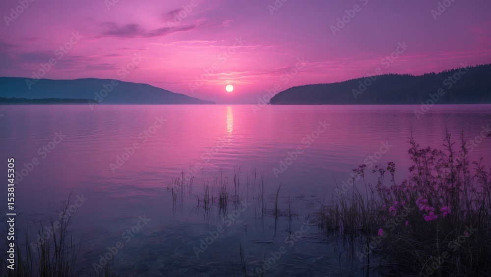 Fototapeta premium A stunning pink sunrise above the Lake.