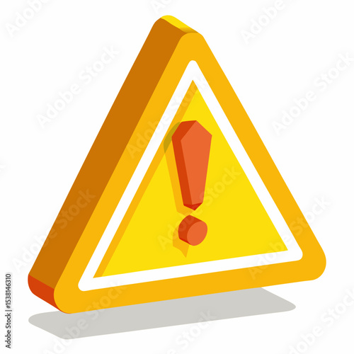 Isometric Yellow Warning Sign with Exclamation Point for Danger or Alert