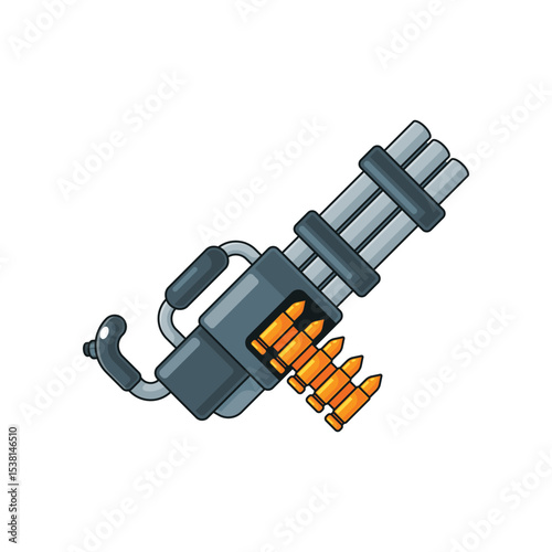 cartoon vector illustration of gatling gun