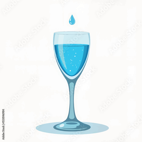 Blue droplet falling into crystal glass of water, fluid elegance