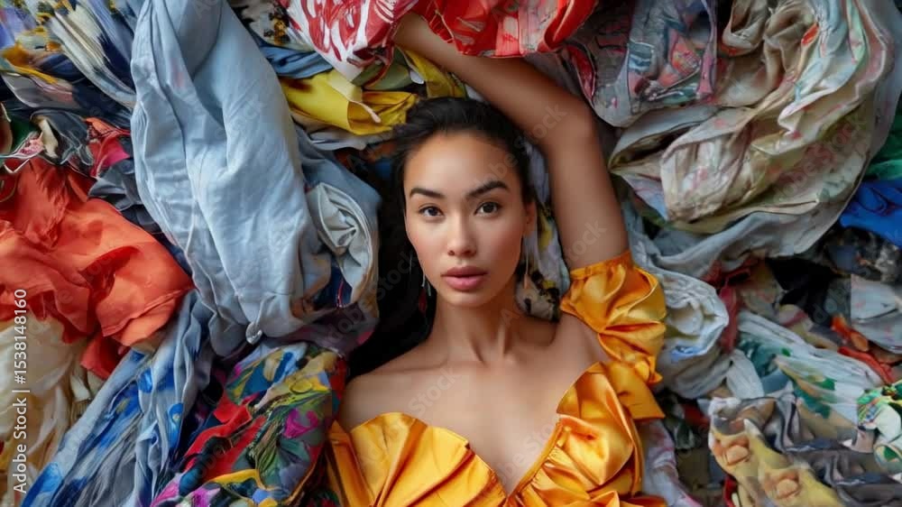 A slow motion video of a young Black woman in sustainable upcycled clothing, highlighting eco-friendly fashion and ethical choices for reducing textile waste and pollution. A slow motion video of a young Black woman in sustainable upcycled clothing, highlighting eco-friendly fashion and ethical choices for reducing textile waste and pollution.