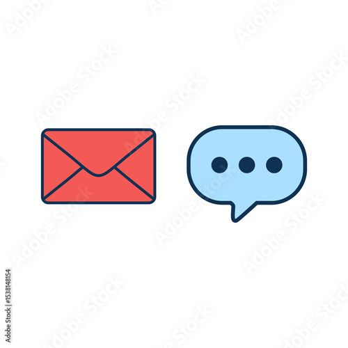 Email and chat bubble icon in flat blue style, vector symbol for digital messaging, contact form, support communication, or online customer interaction