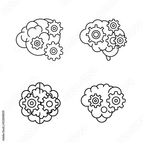 Conceptual illustration of brains and gears representing intelligence and problem solving processes