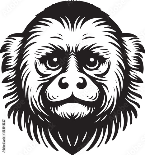 Capuchin Monkey Simple Black and White Vector Illustration