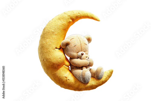 Sleepy bear on moon night illustration