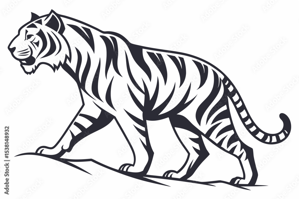 Fototapeta premium Wild animal tiger silhouette EPS vector isolated illustration template on a white background