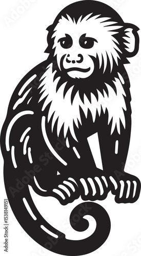Capuchin Monkey Simple Black and White Vector Illustration