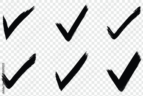 Check mark drawing accepted line clipart symbol. Dirty grunge stroke checkmark sign vector illustration.