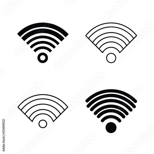 Four different variations of wifi wireless signal icons in a simple black and white style