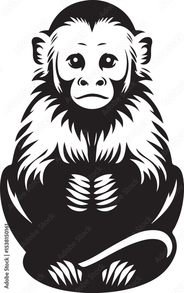 Fototapeta premium Capuchin Monkey Simple Black and White Vector Illustration