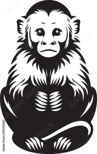 Capuchin Monkey Simple Black and White Vector Illustration