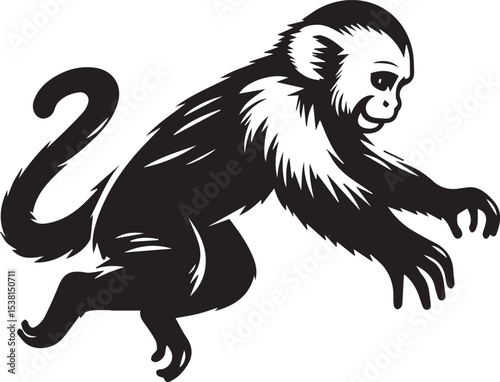 Capuchin Monkey Simple Black and White Vector Illustration
