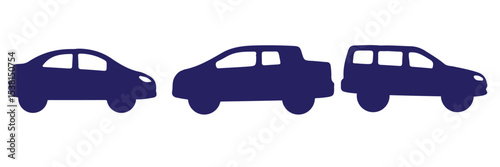 Car icon set. Simple and detailed auto symbol in different styles. Automobile vector illustration. Vehicle sign. Sedan silhouette. Black car graphic design concept.
