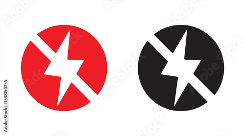 Lightning icon, with prohibition symbol, symbolizes electricity restriction, power outage, or energy shutdown, eps 10 on white background, vector illustration.

