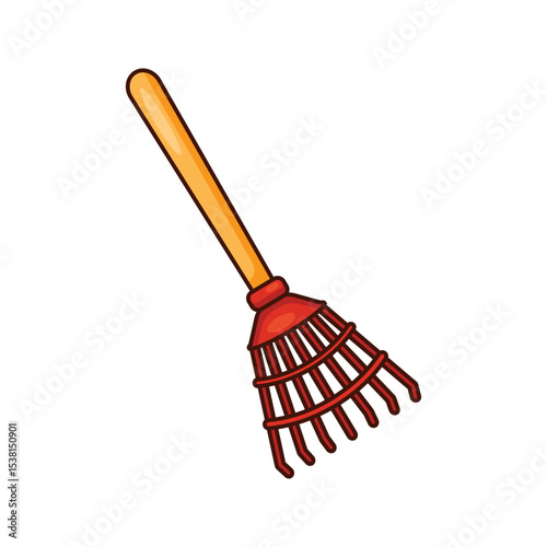 cartoon vector illustration of raking leaves