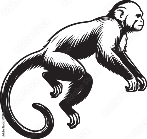 Capuchin Monkey Simple Black and White Vector Illustration