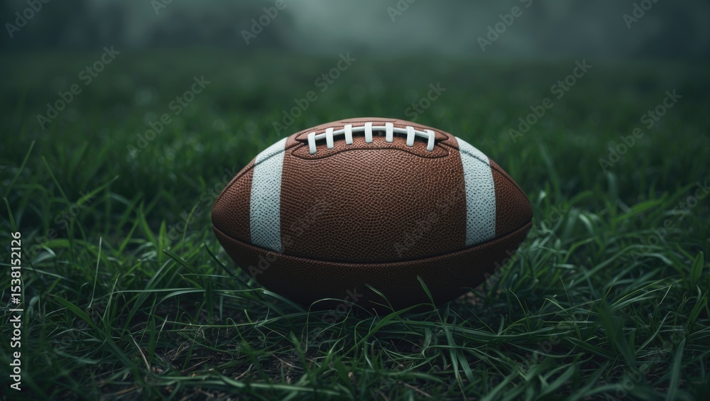 One Football Ball Over Green Grass One Football Ball Over Green Grass