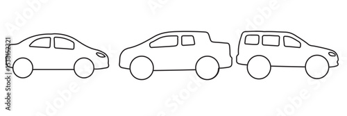 Car icon set. Simple and detailed auto symbol in different styles. Automobile vector illustration. Vehicle sign. Sedan silhouette. Black car graphic design concept.