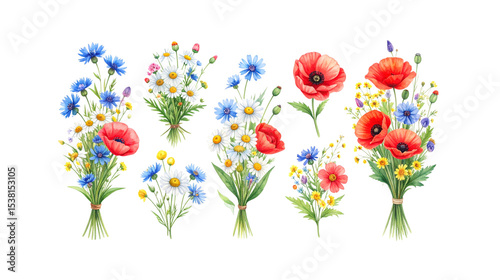 Colorful spring flowers illustration with butterflies