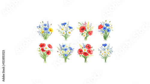 Colorful spring flowers illustration with butterflies