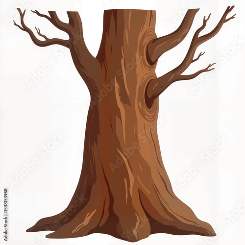 Curled tree bark illustration on white background, nature design concept