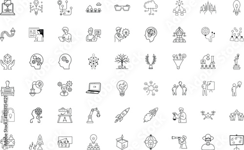 Innovation and Technology Icons Set Showcasing Futuristic Concepts and Creative Ideas for Business Development with a Focus on Modern Technological Advancements