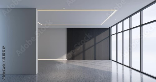 Modern Empty Room Time-lapse with Black Wood Slats and Blank Wall, Dynamic Sun Shadows, 4K Animation