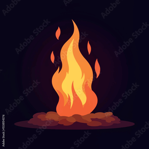Vibrant fire spark illuminating dark background, warmth and energy