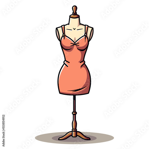 Illustration of a Dress Form Mannequin with a Simple Pink Dress, Fashion Design Concept