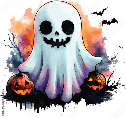 Cool Retro Halloween Ghost Vector