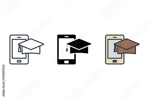 mobile learning icons isolated on White Background. Flat style design