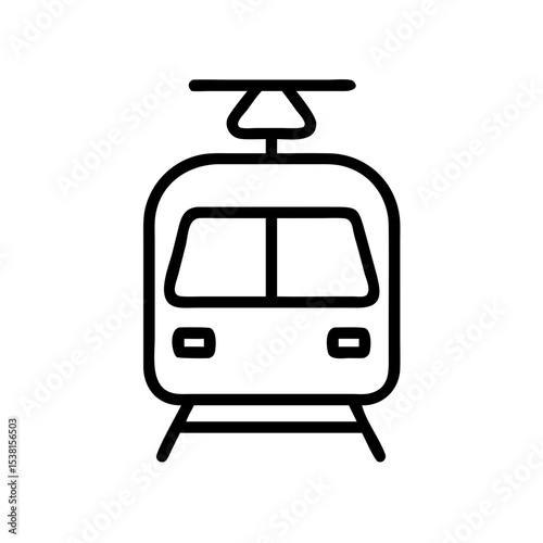 Minimalist black outline vector icon of a tram, symbolizing urban transportation, and public transit in a clean and simple design.