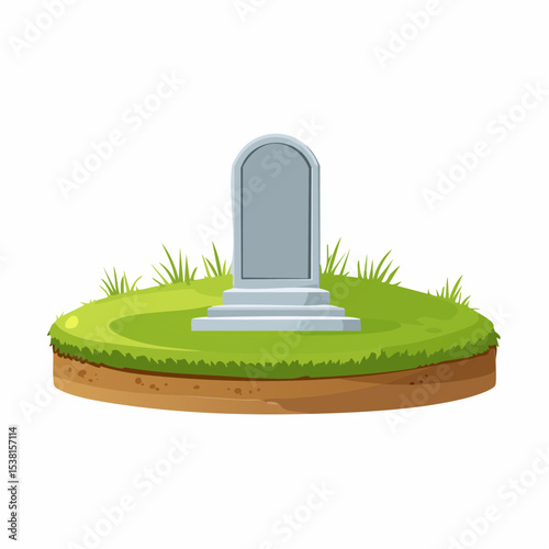 Simple Grave Illustration Headstone on Grassy Mound